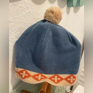 PENDLETON Baby “Knit Pom Pom Beanie Cap w/Swiss Cross Pattern” Blue Gray NWOT